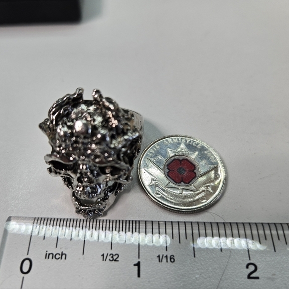 Biker Skull Devil Silver Large Statement Ring Size 11 - Picture 6 of 7